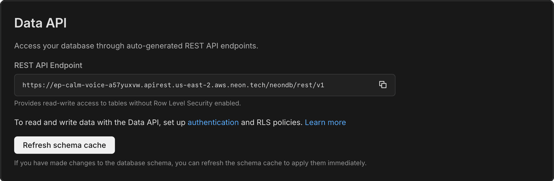 data api refresh schema cache button