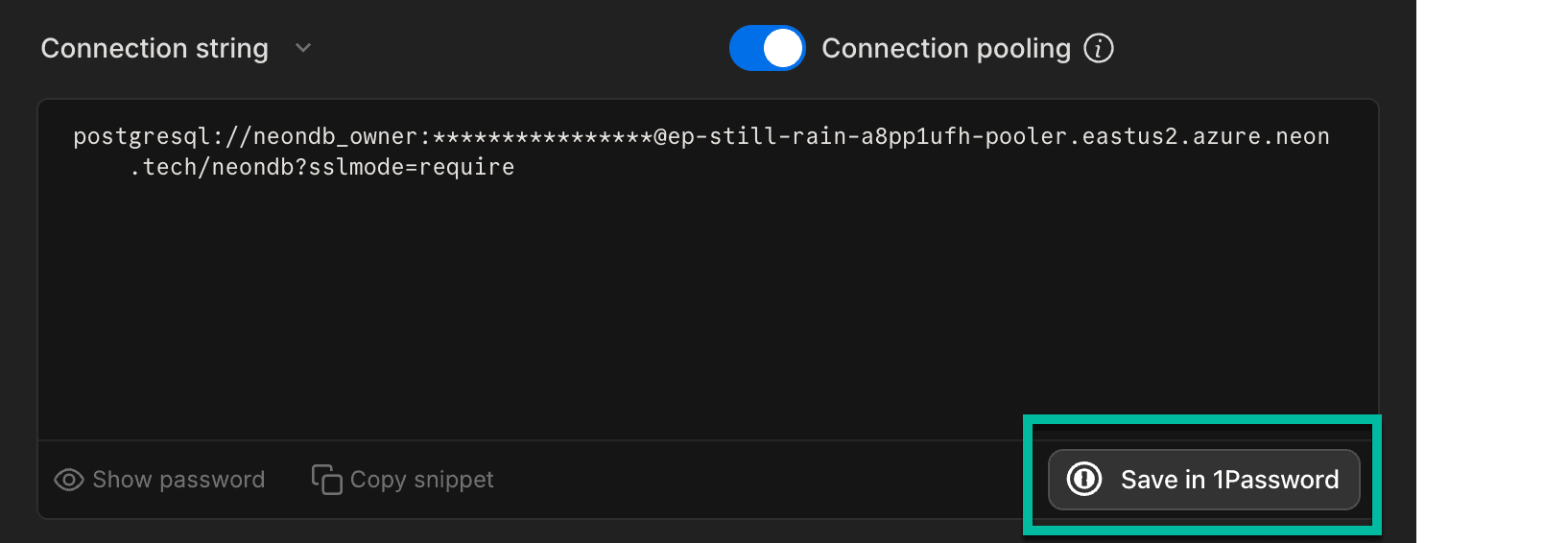 1Password button on connection modal